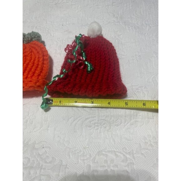 Handmade Newborn Knit Hats Set Of 2 Holiday & Pumpkin Theme - Picture 4 of 5